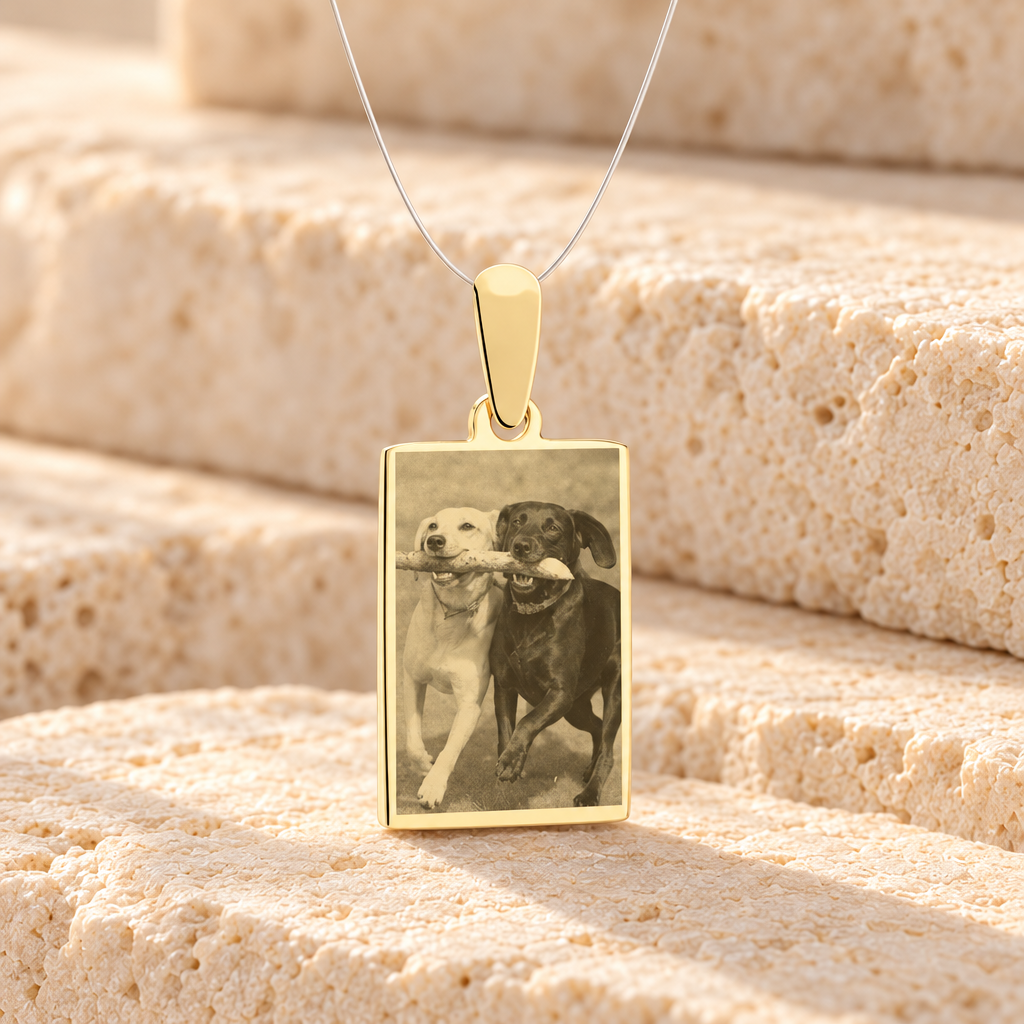 Rectangle Photo Engraved Gold Plated over Stainless Pet Guardian — main — evr7408g