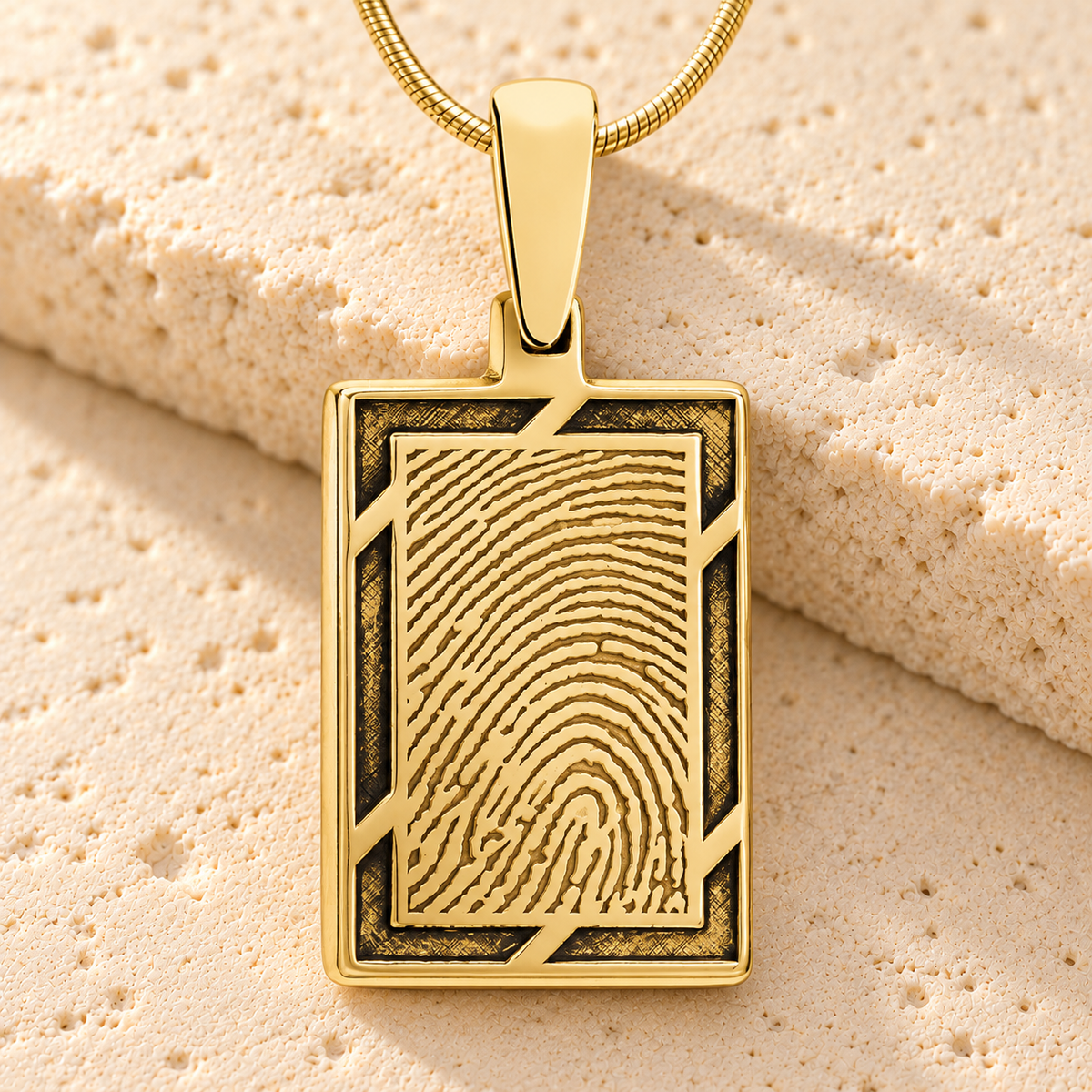 Gold Plated Framed Rectangle Fingerprint Necklace — main — evr4710g