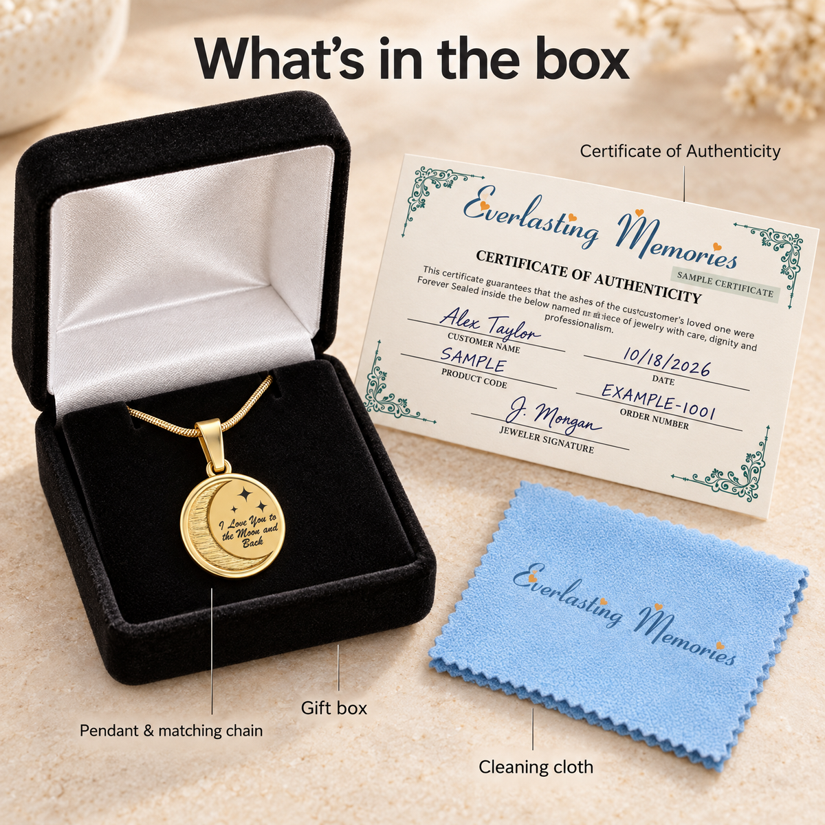 Gold Plated Love You To The Moon Forever Sealed Memorial Jewelry — whats in box — evr20010gfs