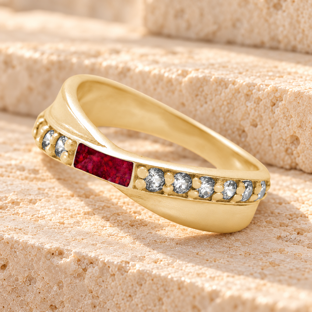 Solid 14K Gold Women's Claiborne Ash Ring with Scarlet Pearl Opal — main product image