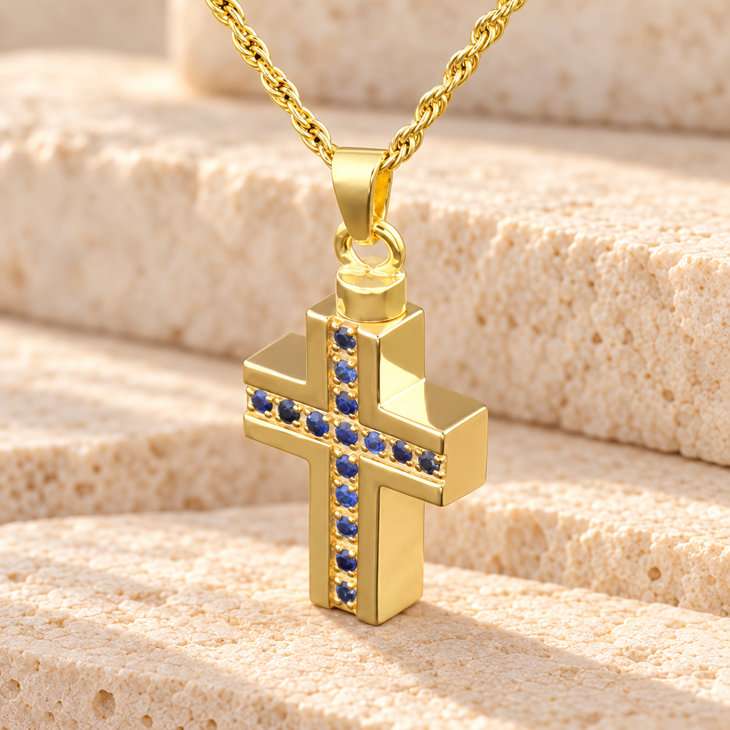 14k Gold Indigo Cross Memorial Locket — main — evr6335kg