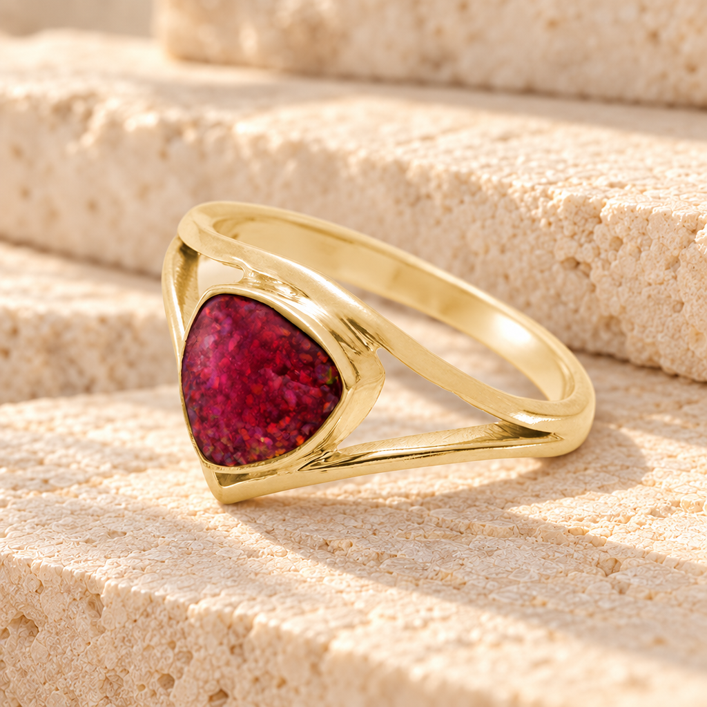 Solid 14K Gold Women's Willowbrook Ash Ring with Scarlet Pearl Opal — main product image