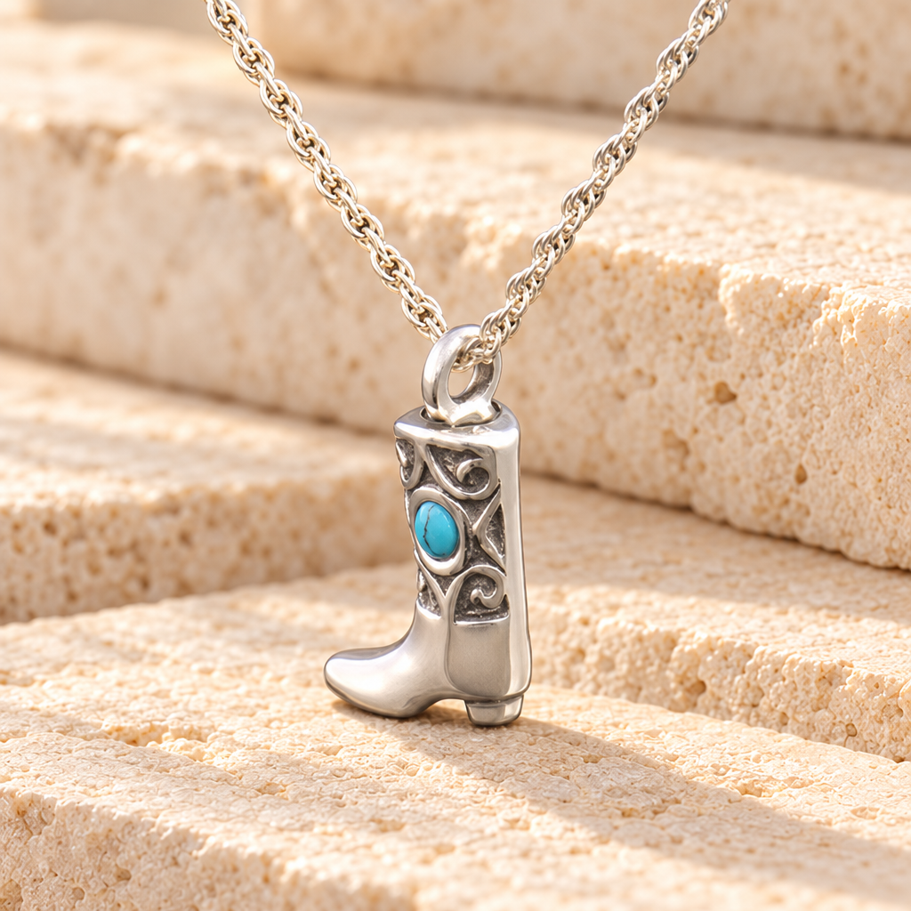 14k White Gold Western Boot Jewelry Pendant — main — evr6304wg