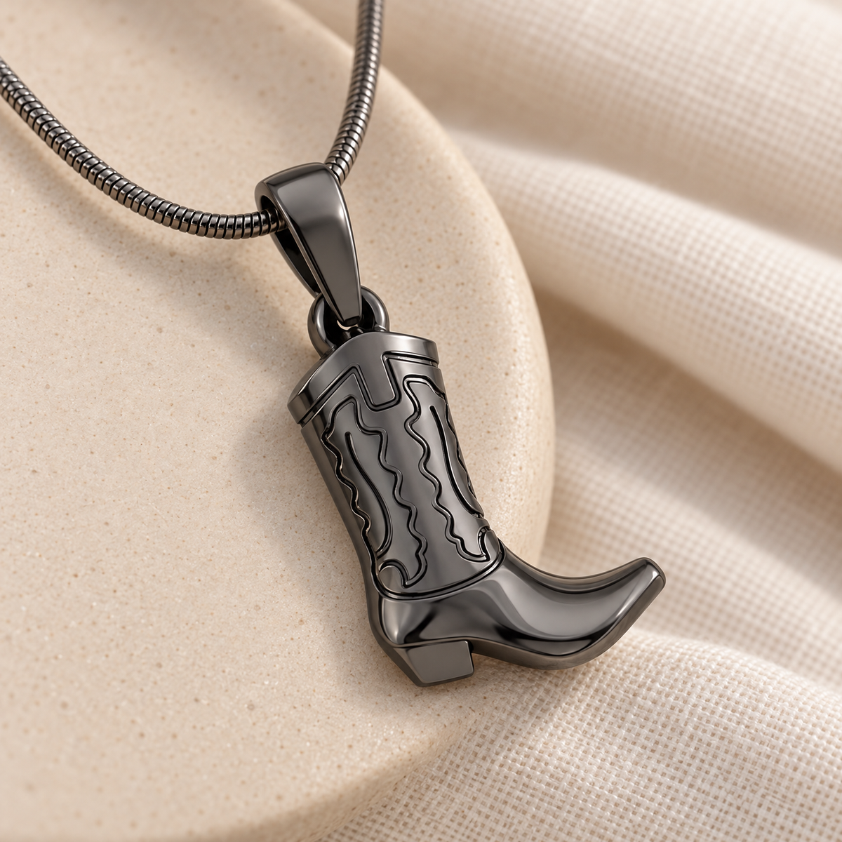 Black Plated Cowboy Boot Forever Sealed Memorial Jewelry — alternate view — evr20051blfs