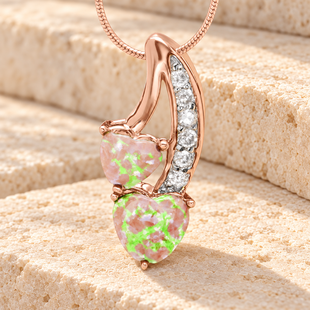 Rose Gold Pink Calming Hearts Cremation Jewelry — main — evr6094rgmp