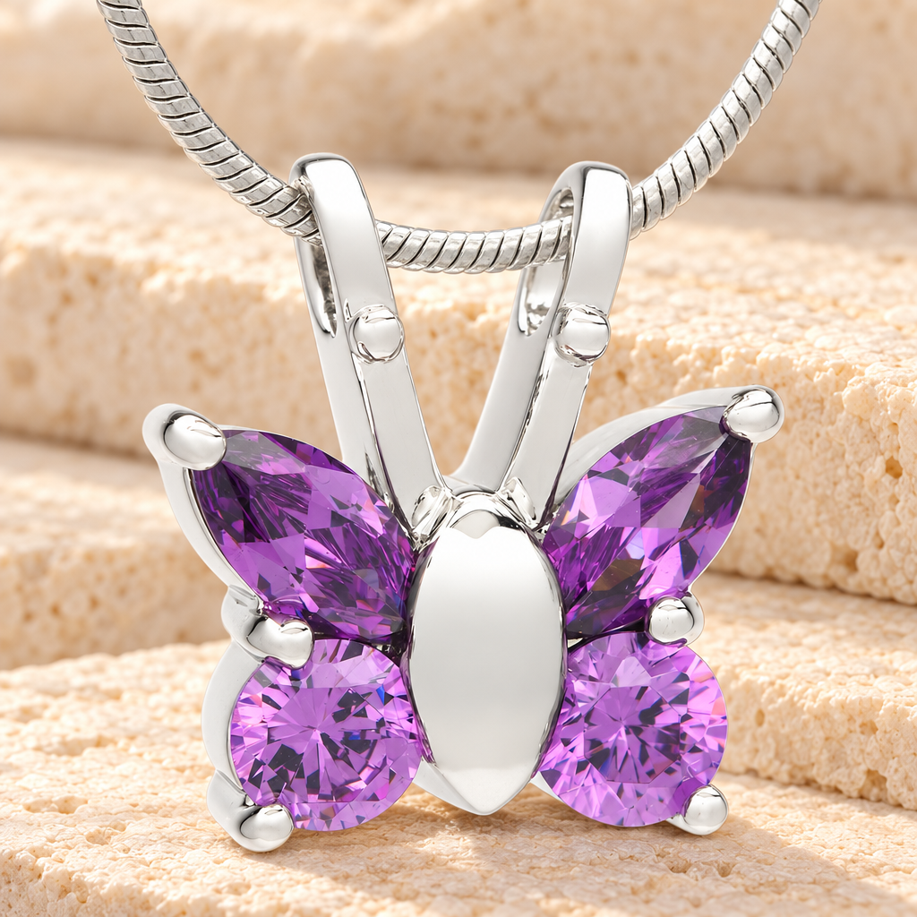 Violet Jeweled Butterfly Memorial Jewelry — main — evr6391s