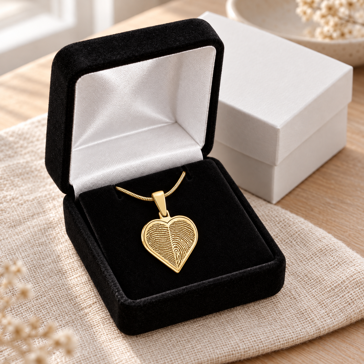 Gold Plated Two Fingerprint Heart Fingerprint Necklace — gift box — evr4726g