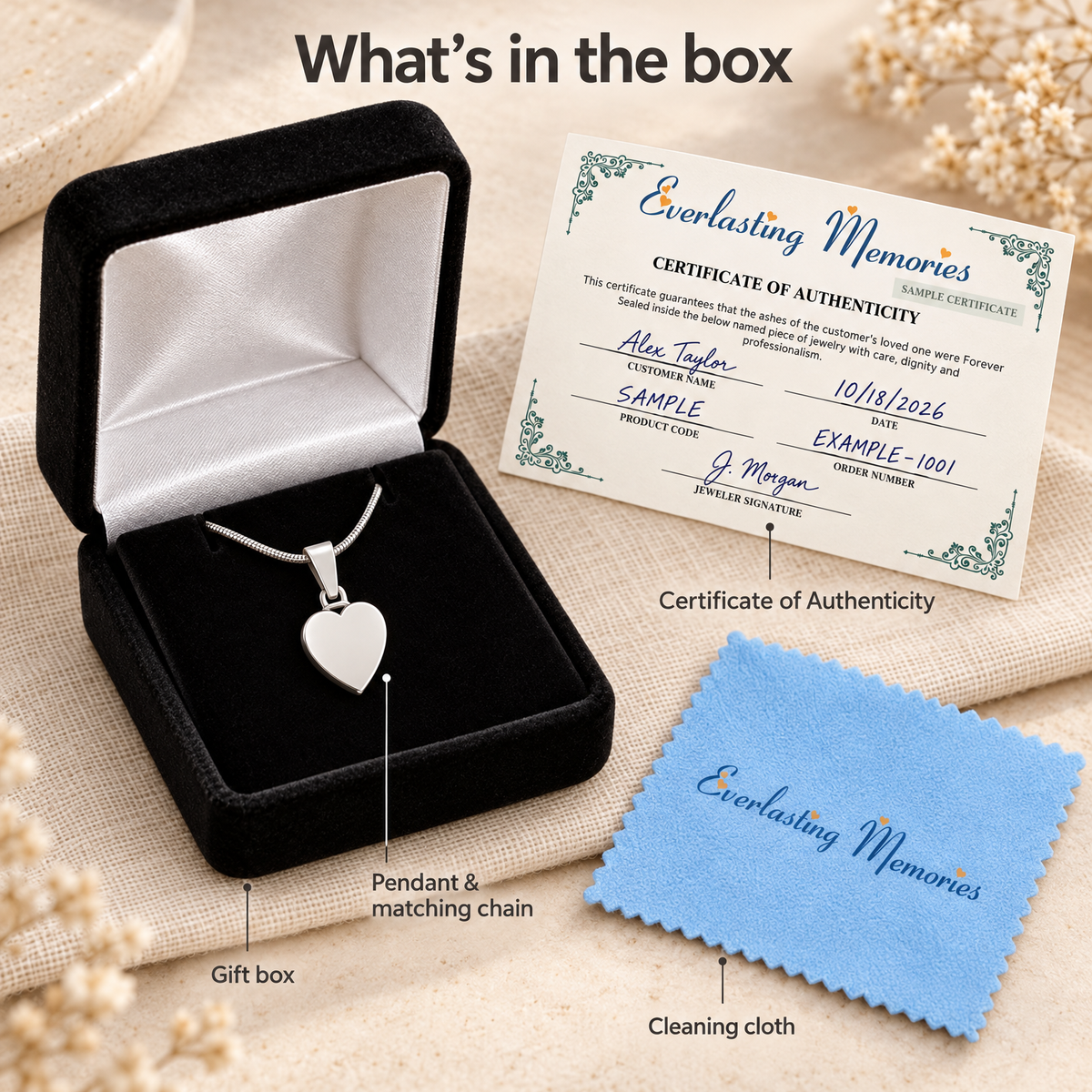 Sterling Silver Simple Heart Forever Sealed Cremation Jewelry — whats in box — evr6447ssfs