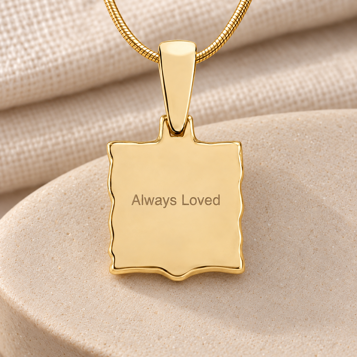 Squared Gold Frame Fingerprint Necklace — rear engraving — evr4734g