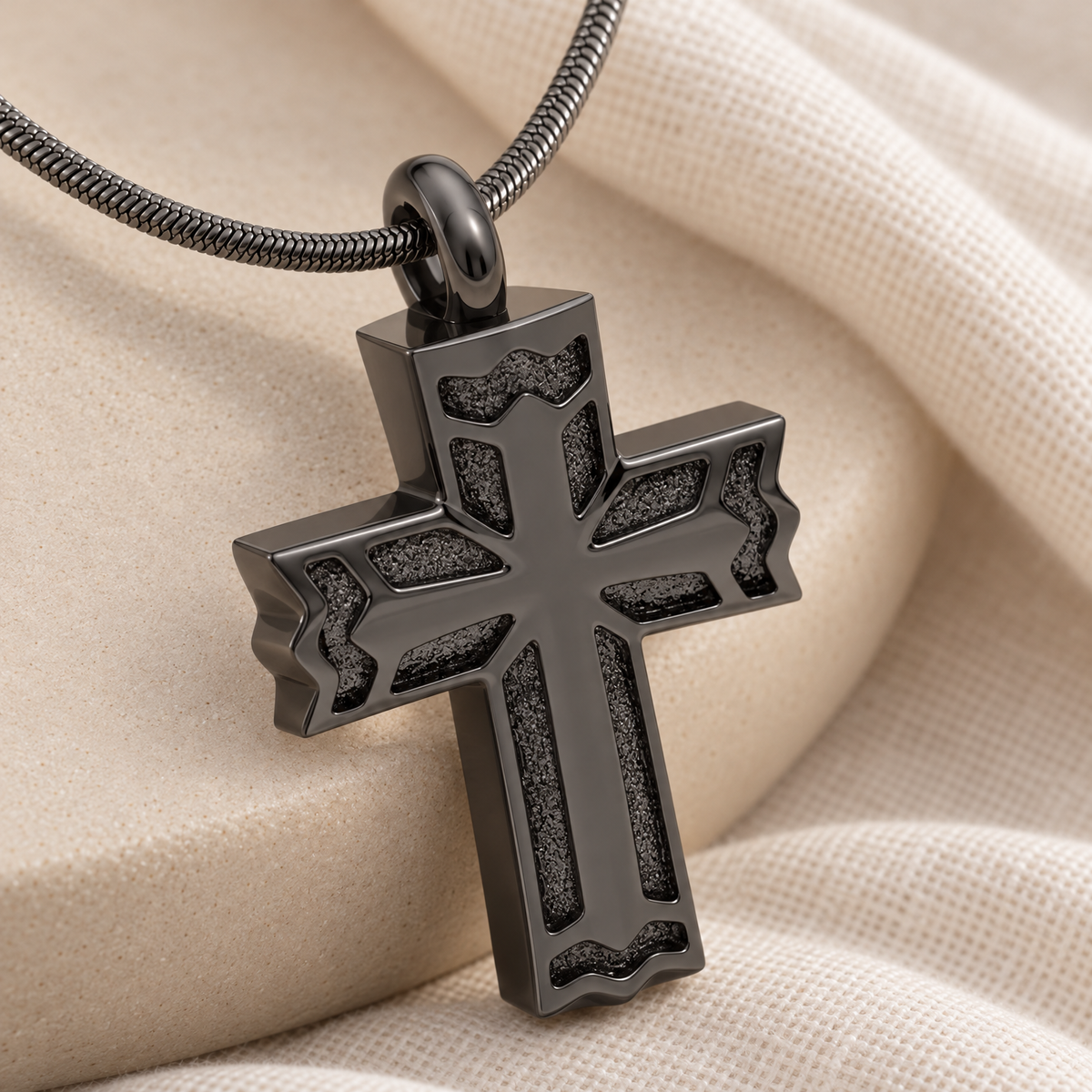 Black Plated Rosedale Cross Forever Sealed Keepsake Urn Jewelry — alternate view — evr1079bfs