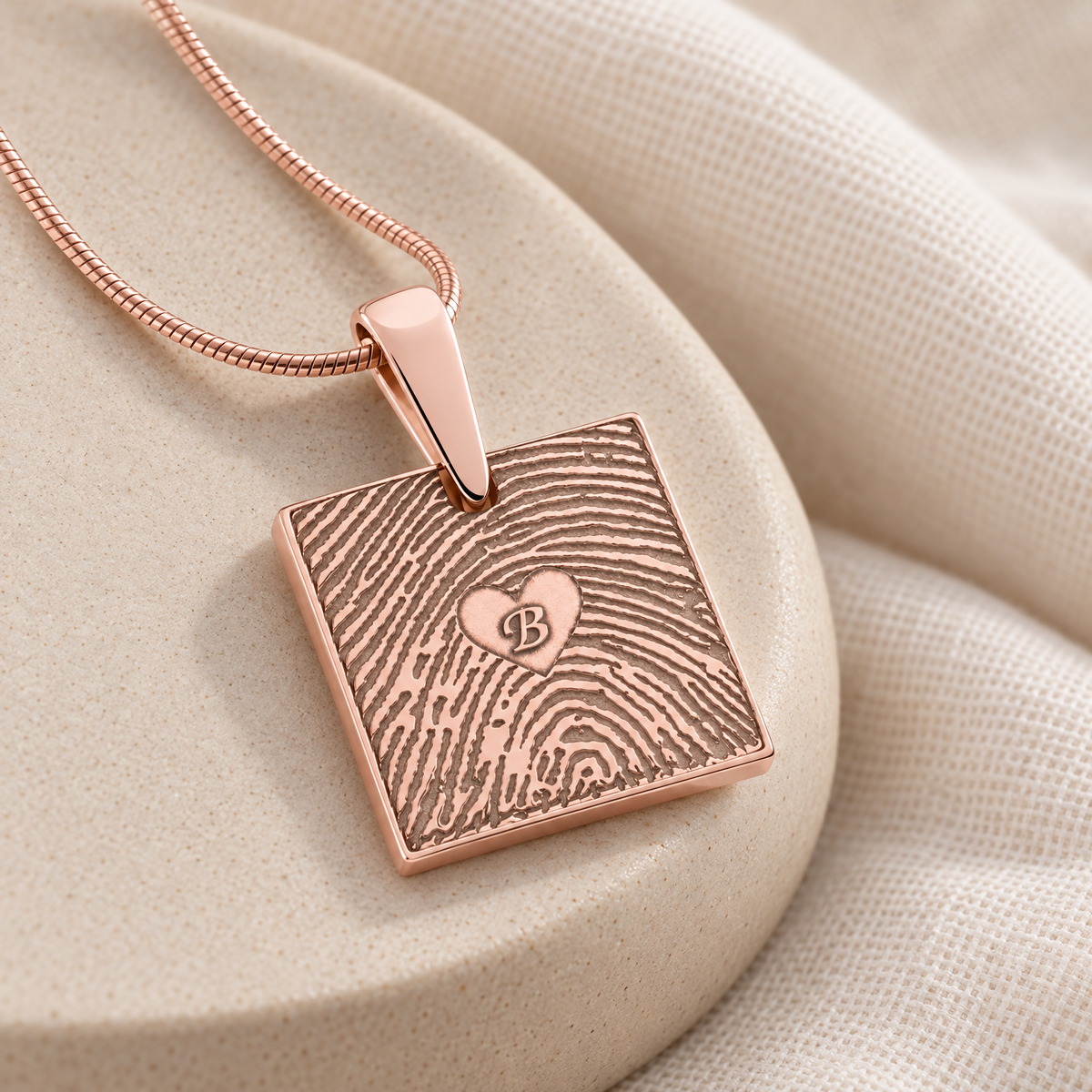 Rose Gold Plated Sterling Silver Initial Square Fingerprint Necklace — alternate view — evr4829rg