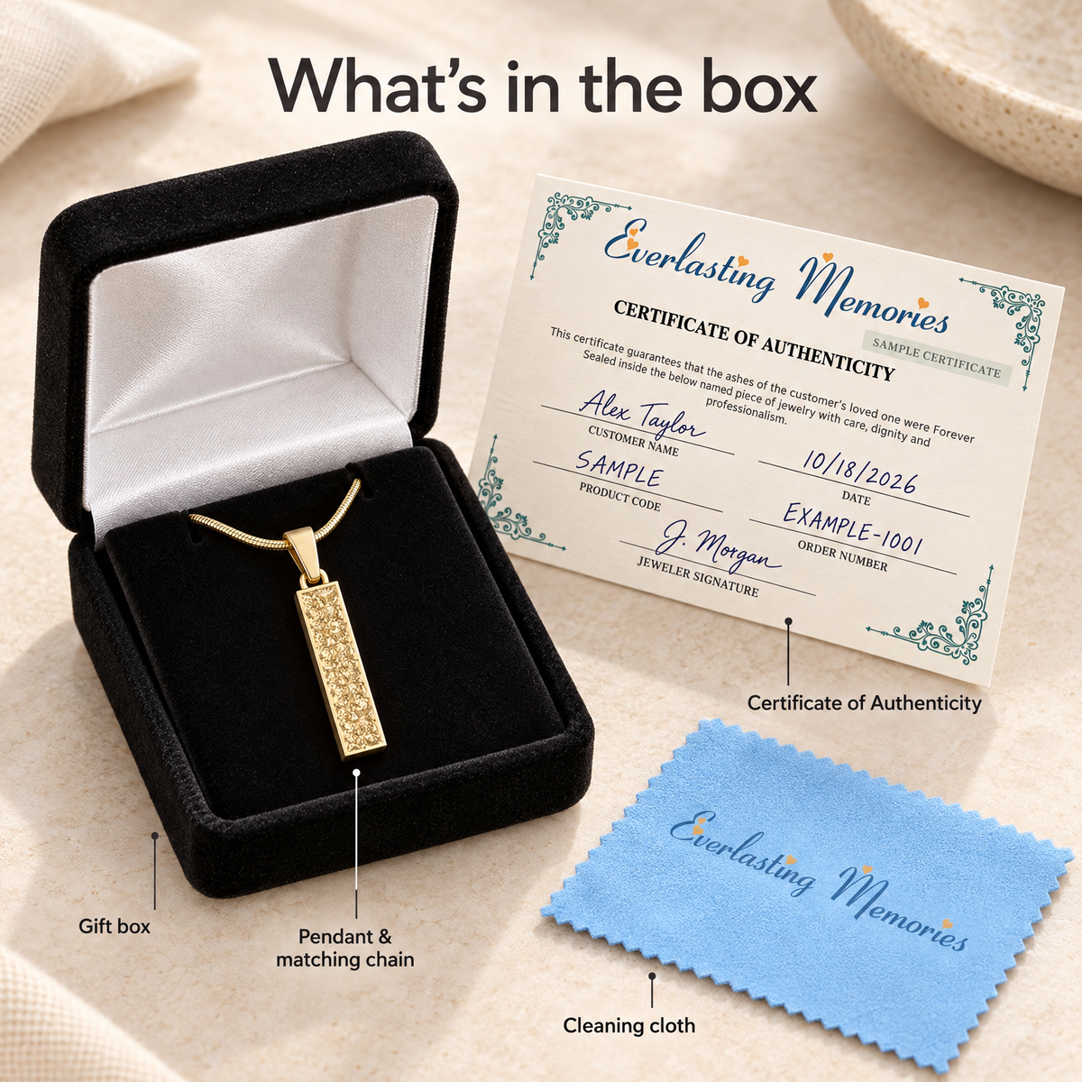 Gold Plated Textured Cylinder Forever Sealed Memorial Jewelry — whats in box — evr20052gfs