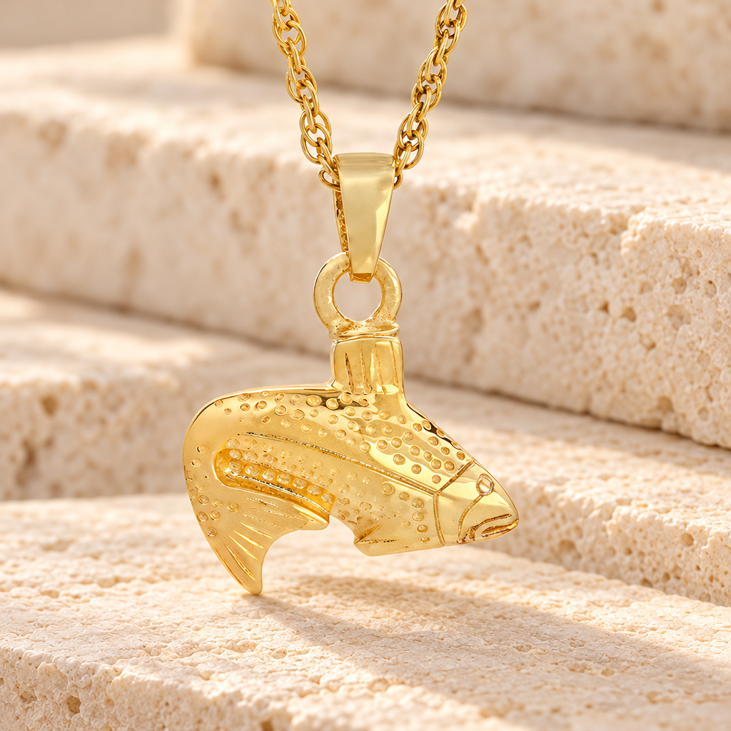 Gold Vermeil Fish Cremation Cremation Urn Keepsake — main — evr520gv