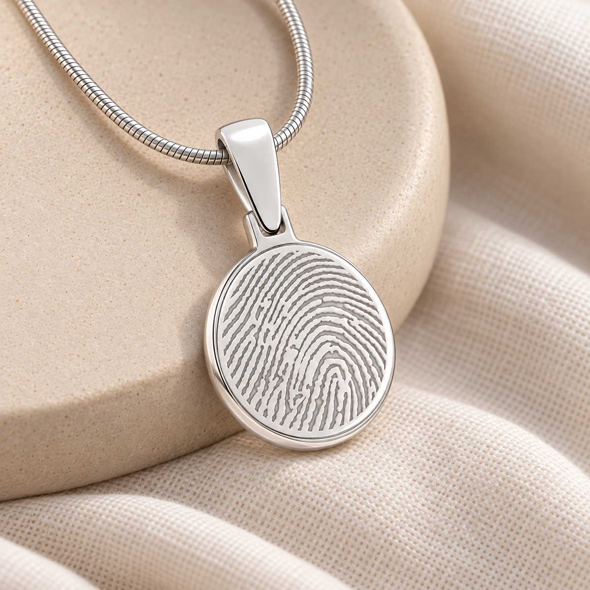 Sterling Silver Round Fingerprint Necklace — alternate view — evr4704ss