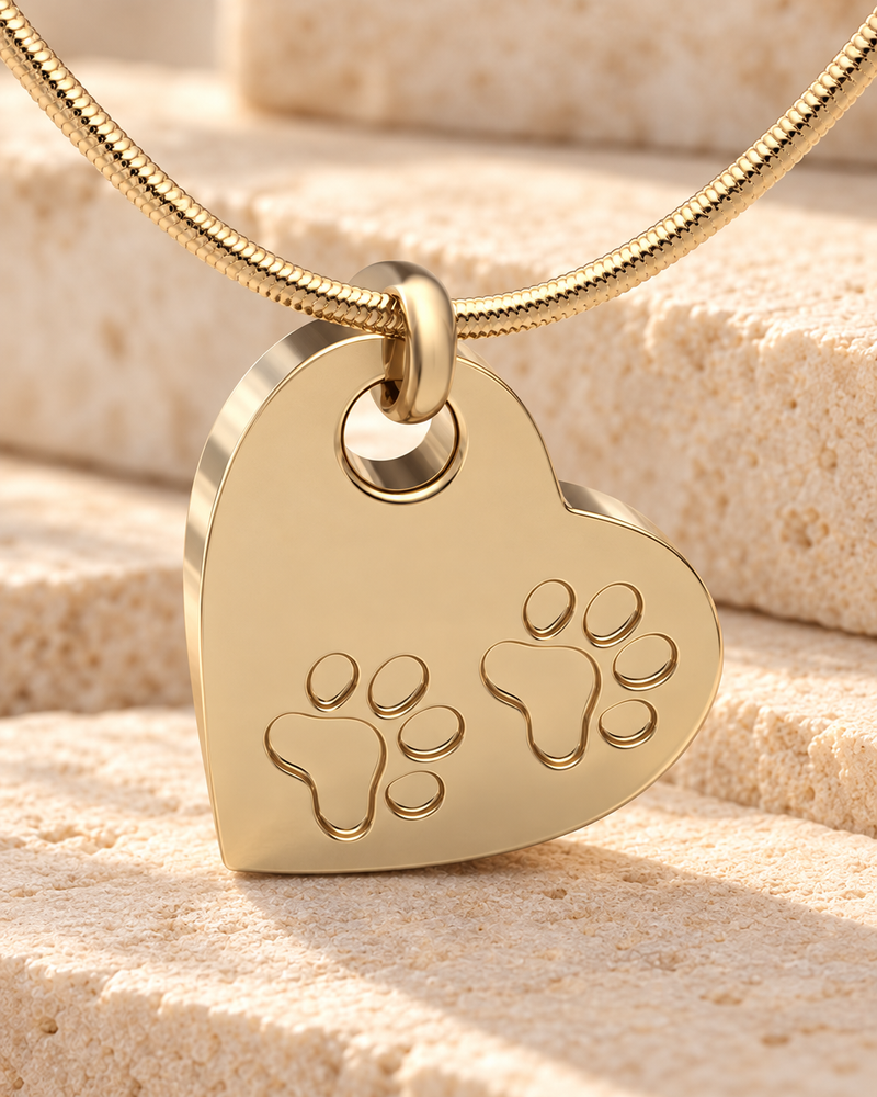 Solid 14k Gold Paw On Heart Forever Sealed Memorial Jewelry