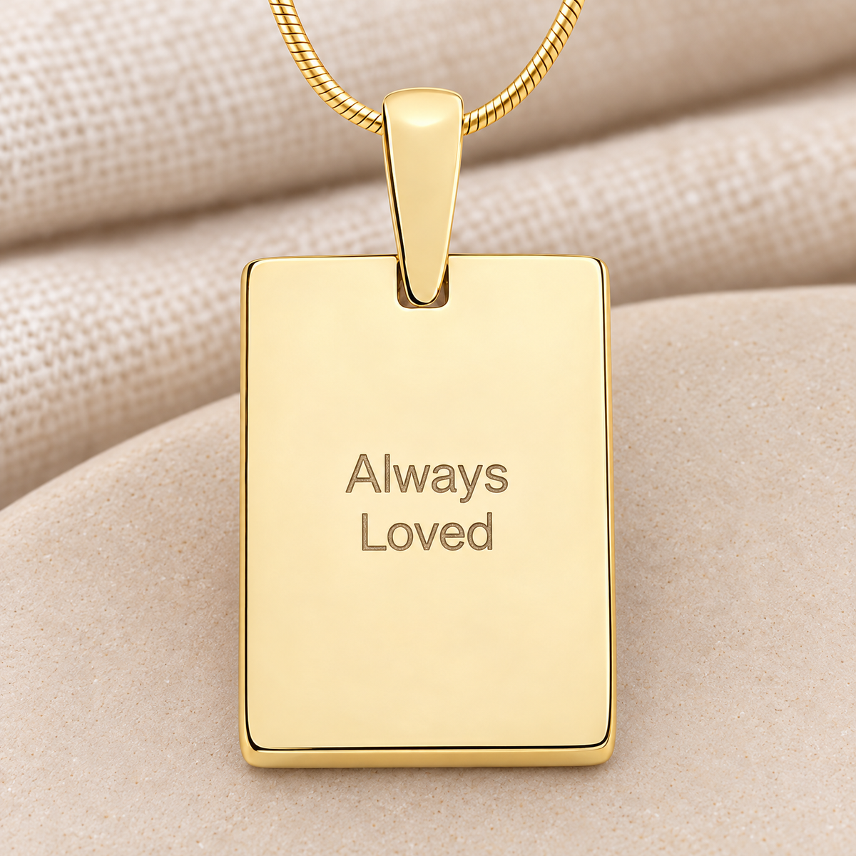 Gold Plated Sterling Silver Memorial Rectangle Fingerprint Necklace — rear engraving — evr4834g