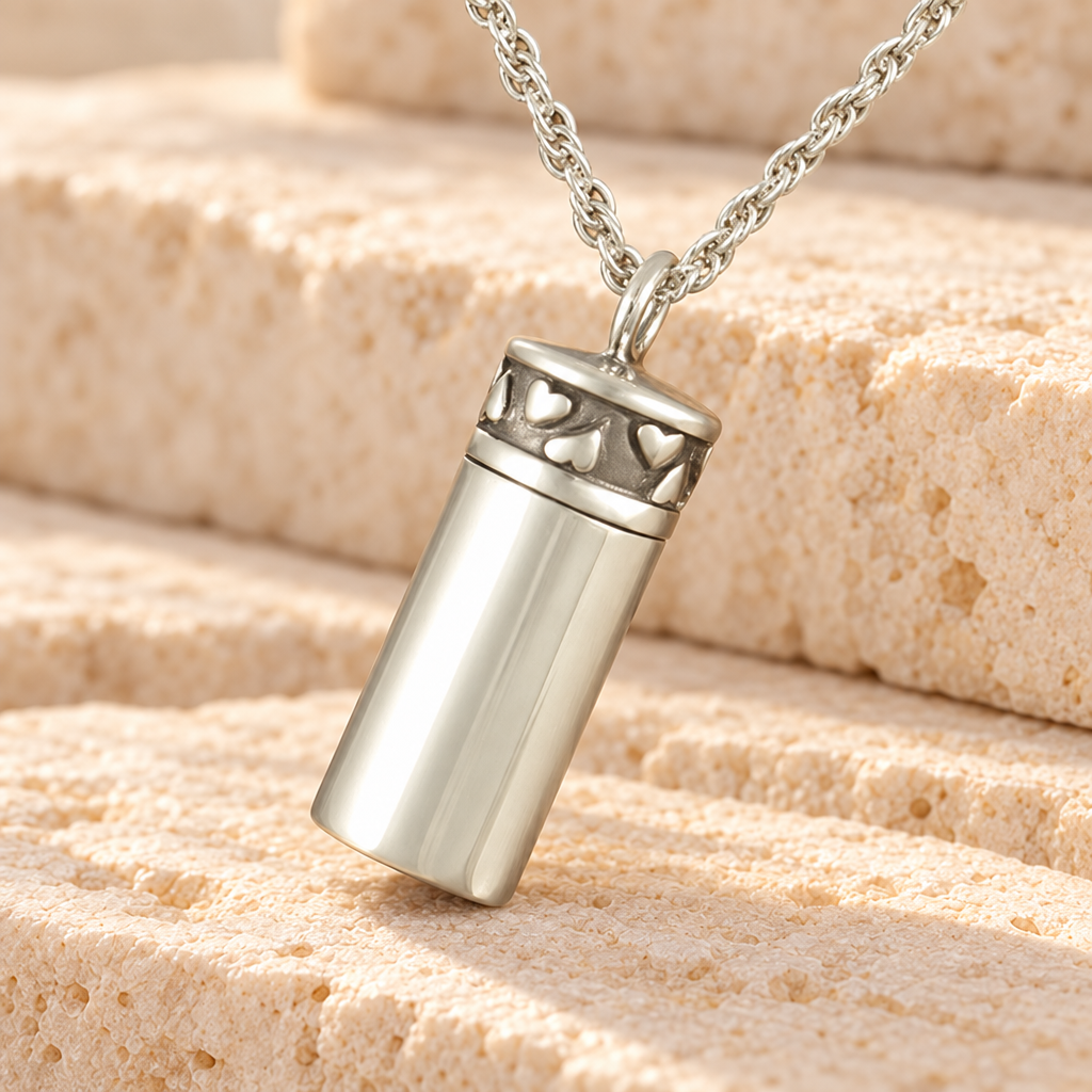 Sterling Silver Hearts Cylinder Ash Pendant — main — evr676ss