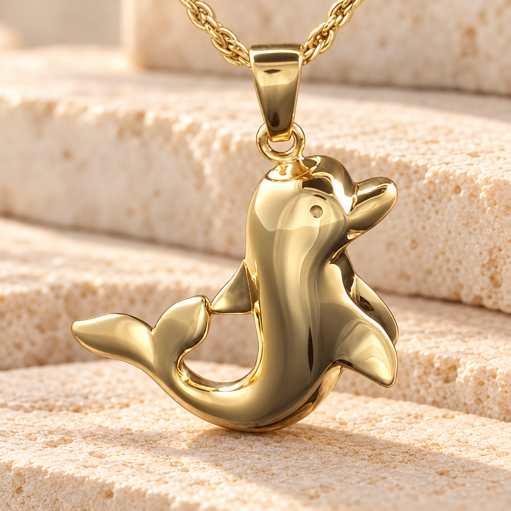 14K Gold Plated Dolphin Cremation Urn Keepsake — main — evr180gv