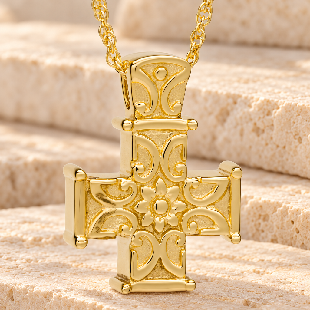 14K Gold Plated Companion Memory Cross Cremation Urn Keepsake — main — evr723gv