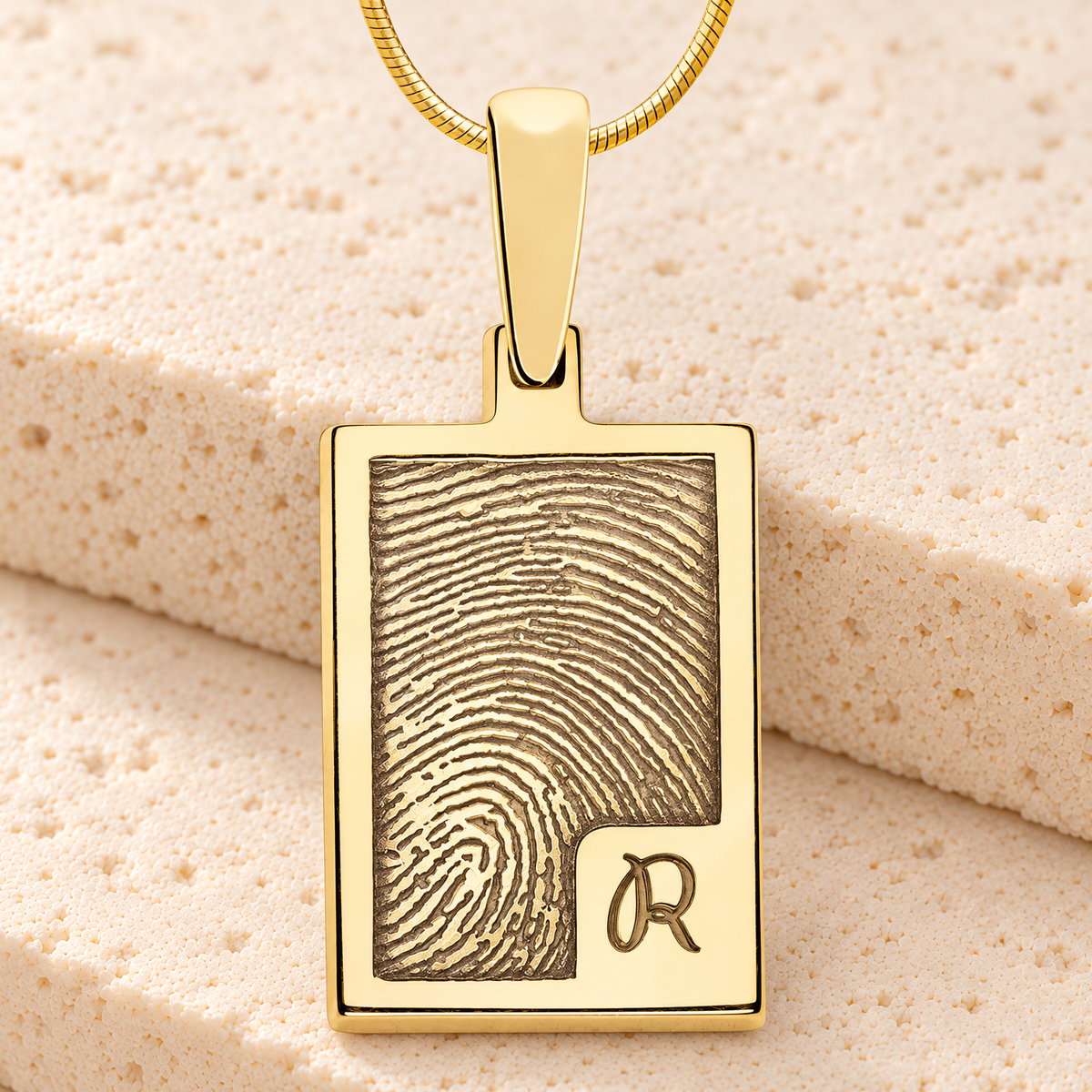 Gold Plated Sterling Silver Simple Rectangle Fingerprint Necklace — main — evr4828g