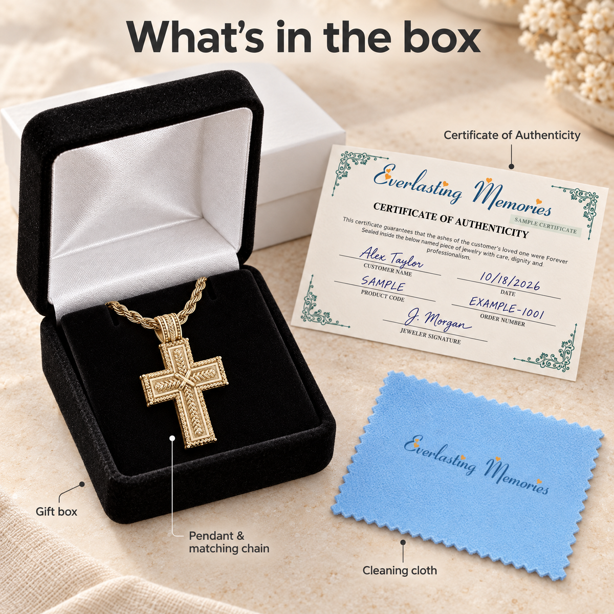 Gold Plated Double Cross Forever Sealed Memorial Jewelry — whats in box — evr20072gfs