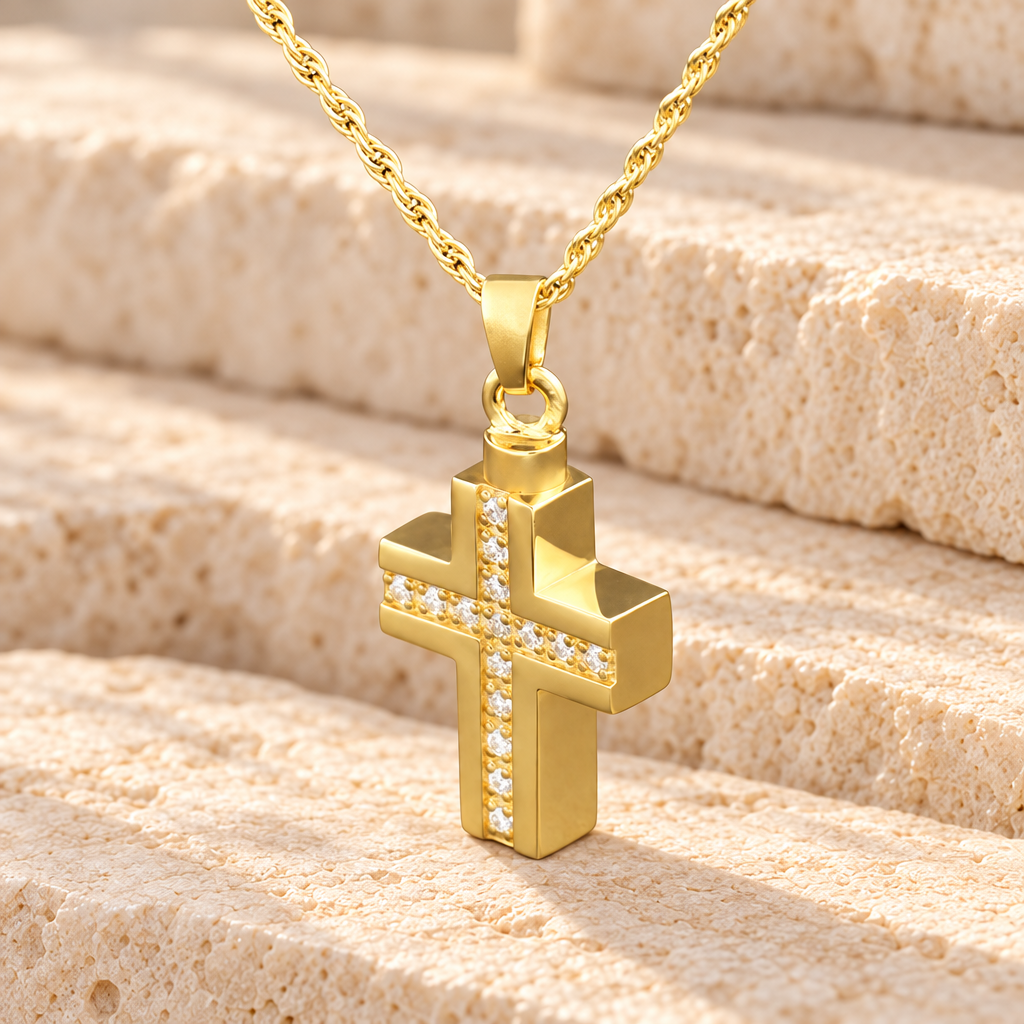 Gold Plated Brilliant Cross Keepsake Locket — main — evr994gv