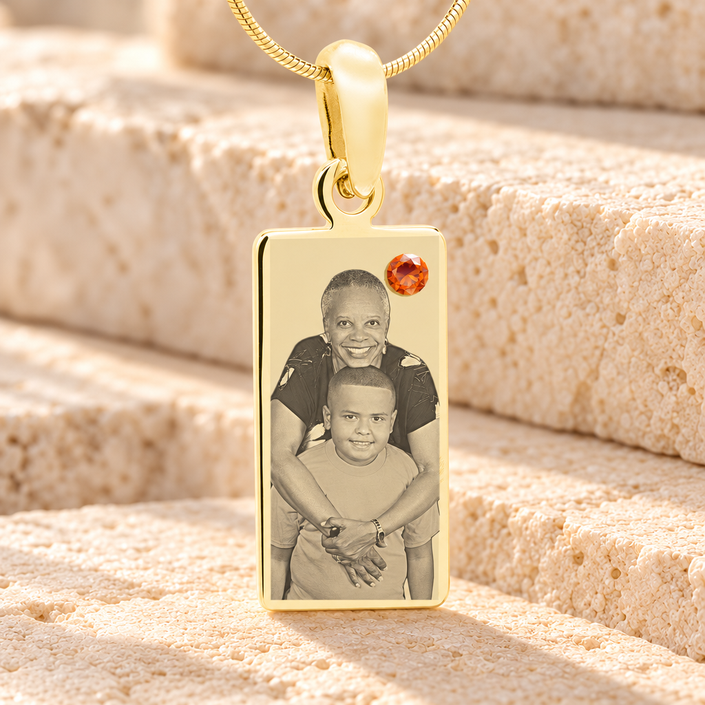 November Birthstone Gold Plated over Stainless Steel Tower Photo Pendant — main product image