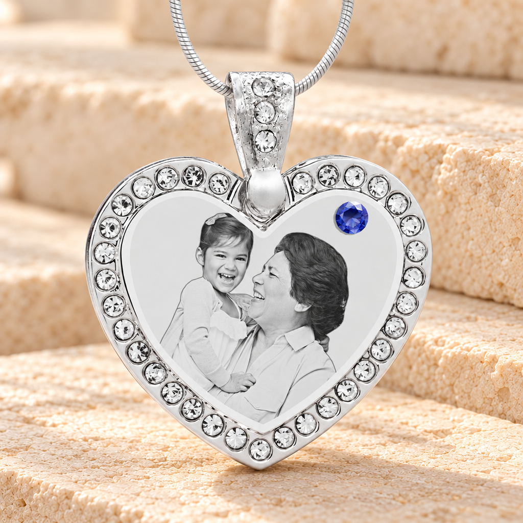 Birthstone Gem Heart September Photo Engraved Stainless Keepsake — main product image