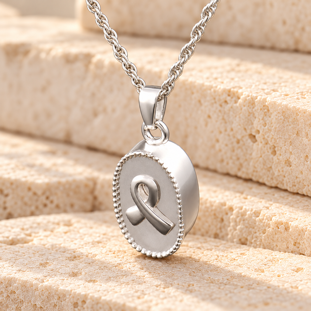 14k White Gold Breast Cancer Ribbon Cremation Keepsake — main — evr192wg