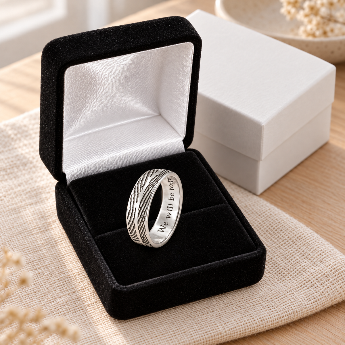 Women's Double Print Sterling Silver Fingerprint Ring — gift box — evr30013s