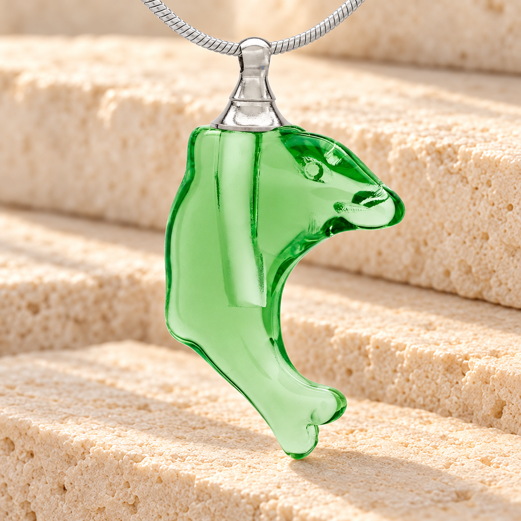 Glass Locket Green Dolphin Cremation Jewelry — main — evr2535gr