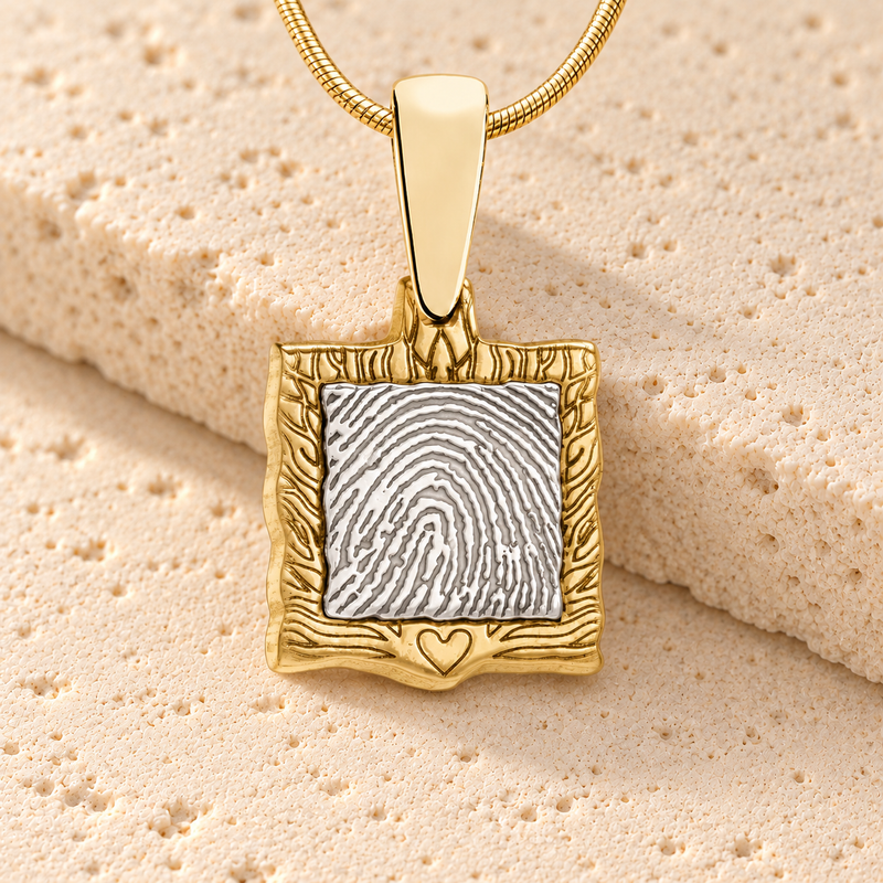 Squared Gold Frame Fingerprint Necklace