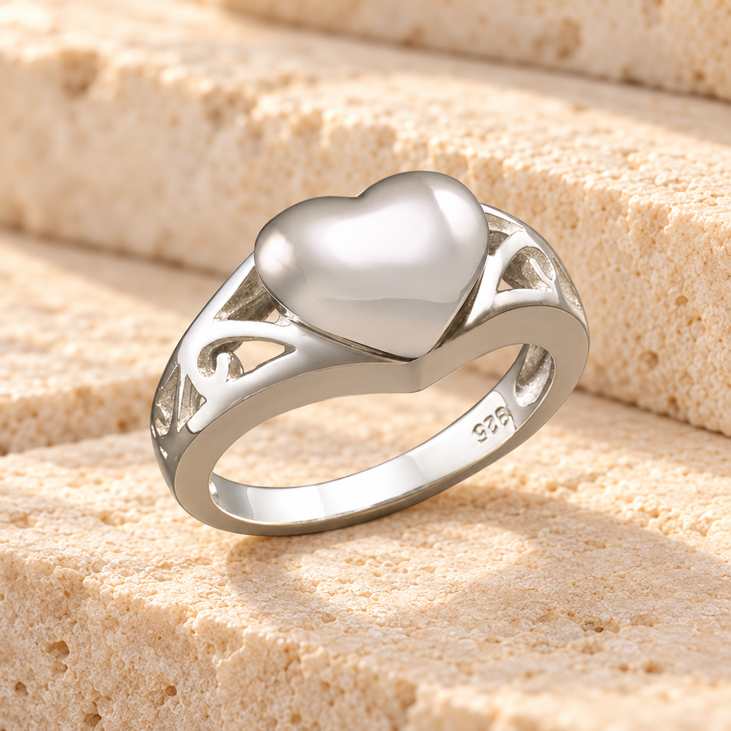 Women's Silver Caring Heart Ring Jewelry Urn — main — evr6352ss