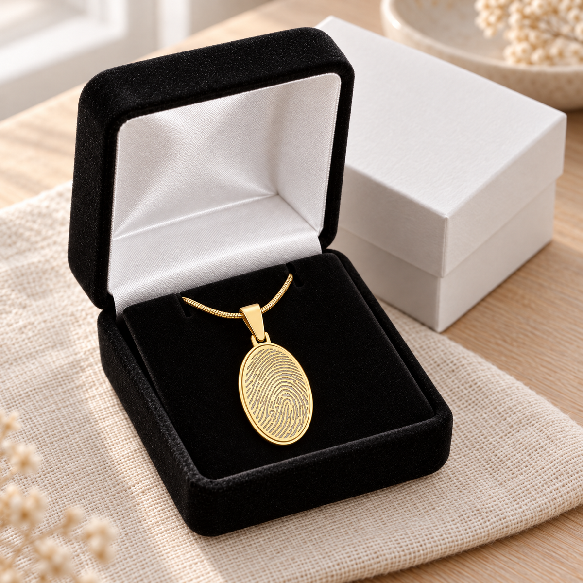 Gold Plated Oval Fingerprint Necklace — gift box — evr4730g