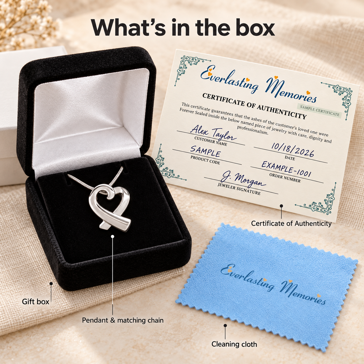 Folded Heart Forever Sealed Memorial Jewelry — whats in box — evr6181fs