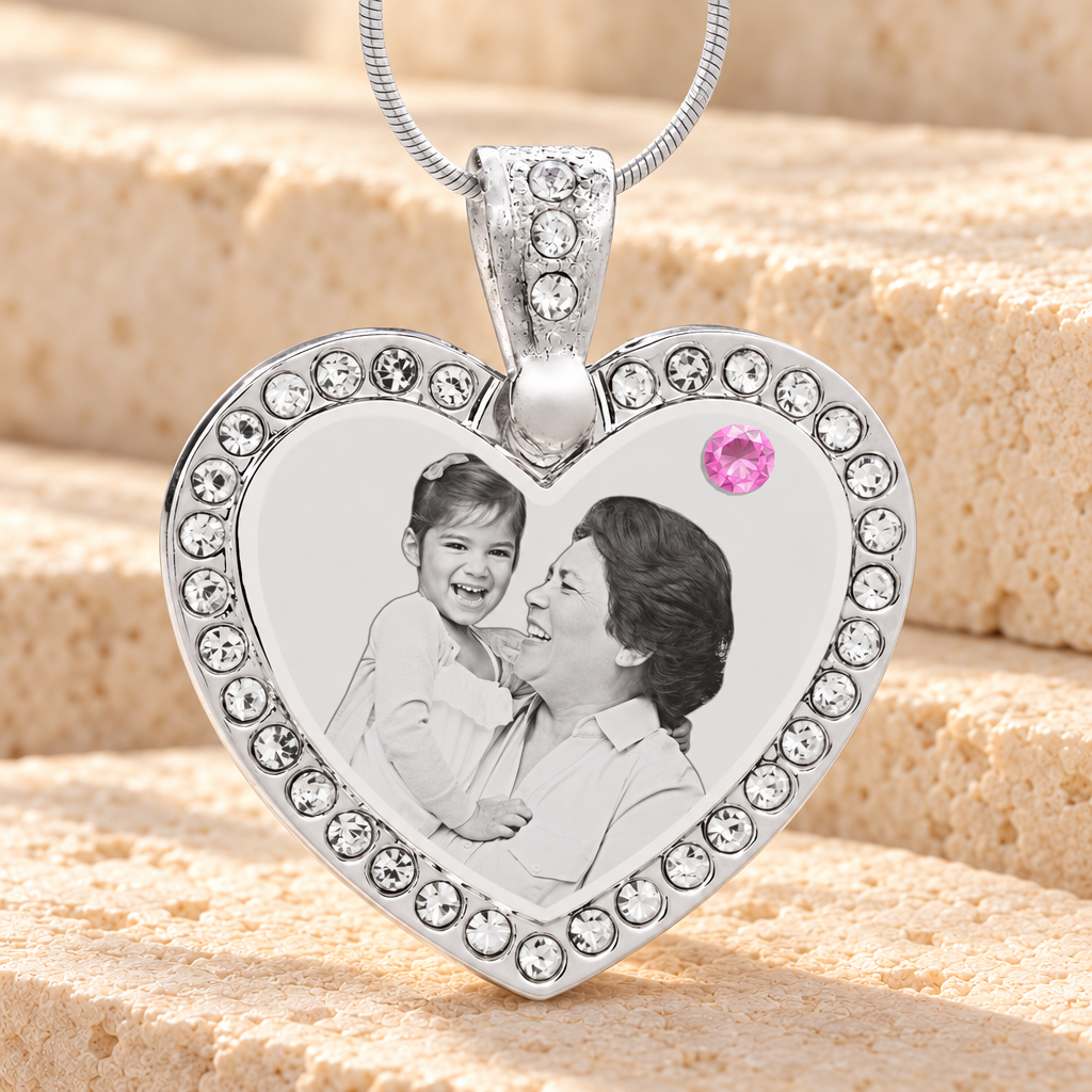 Birthstone Gem Heart June Photo Engraved Stainless Keepsake — main product image