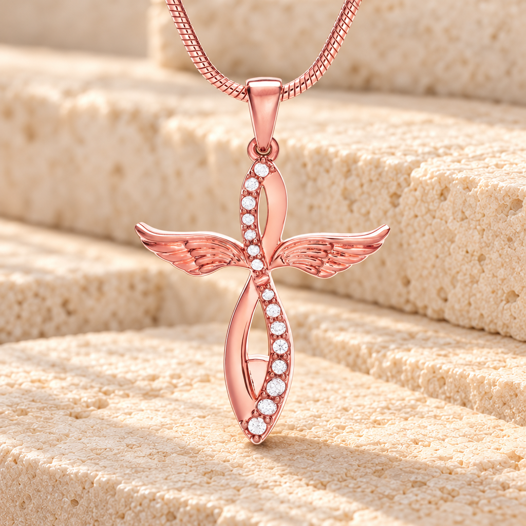 Rose Gold Splendor Cross Urn Pendant — main product image