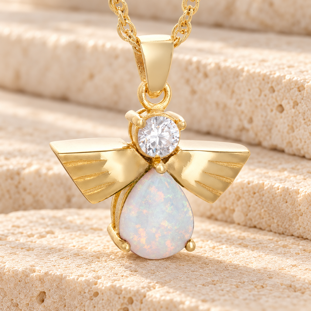 Gold Plated Divine Messenger with Opal Keepsake — main — evr6370g