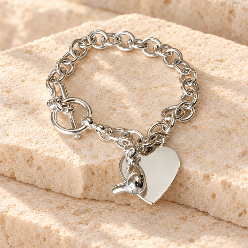 Silver Cat Charm Bracelet Cremation Urn Keepsake