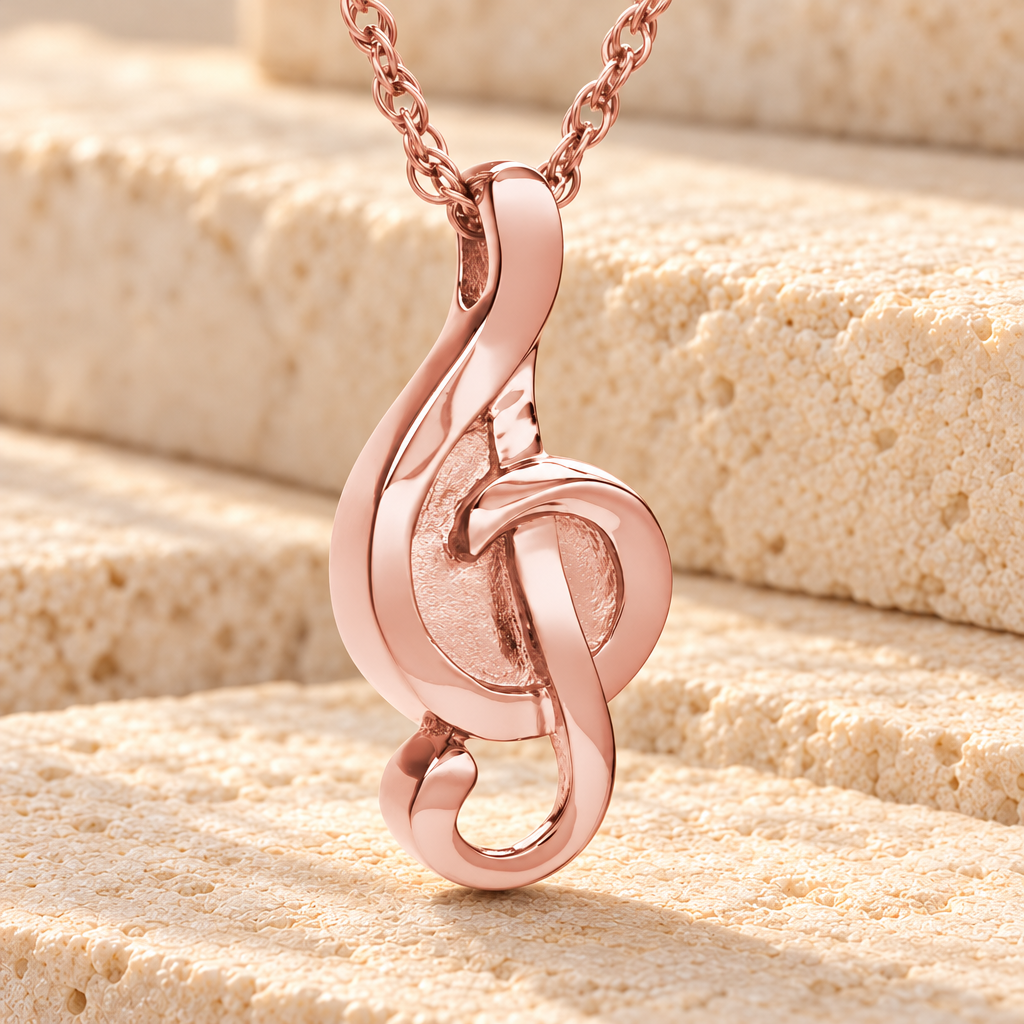 14K Rose Gold Harmonious Music Note Memorial Locket — main product image