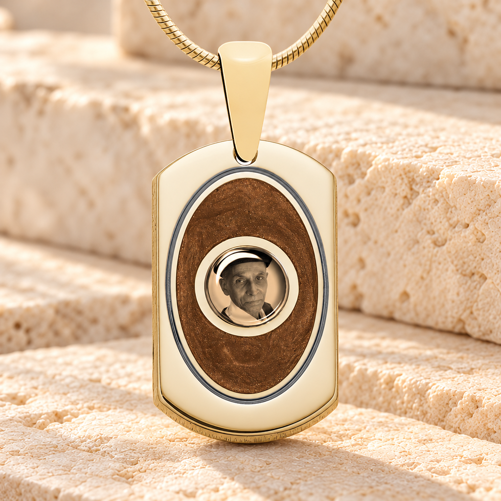 Dog Tag 14K Gold Picture Pendant With Coffee Ashes — main product image