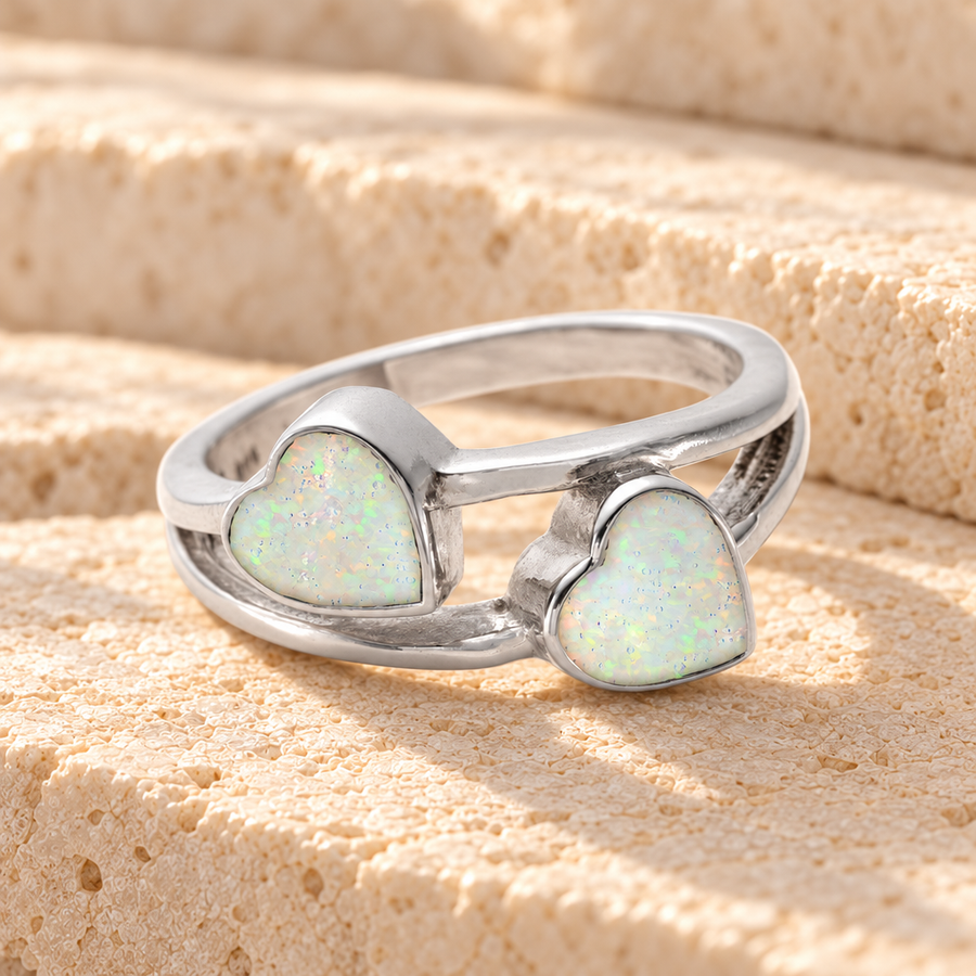Women's Sterling Silver Thornley Ash Ring with Crushed Cream Opal