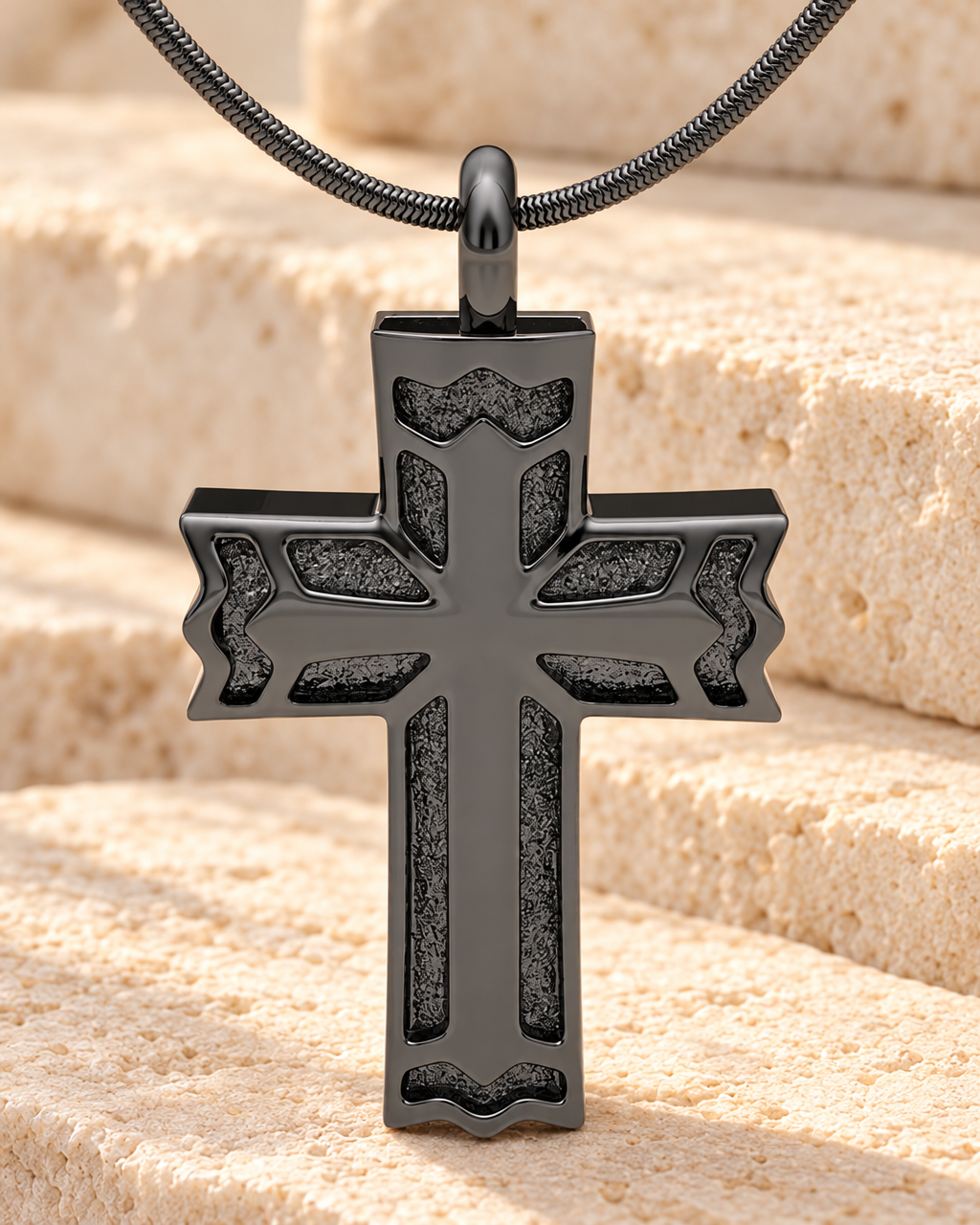 Black Plated Rosedale Cross Forever Sealed Keepsake Urn Jewelry — main — evr1079bfs