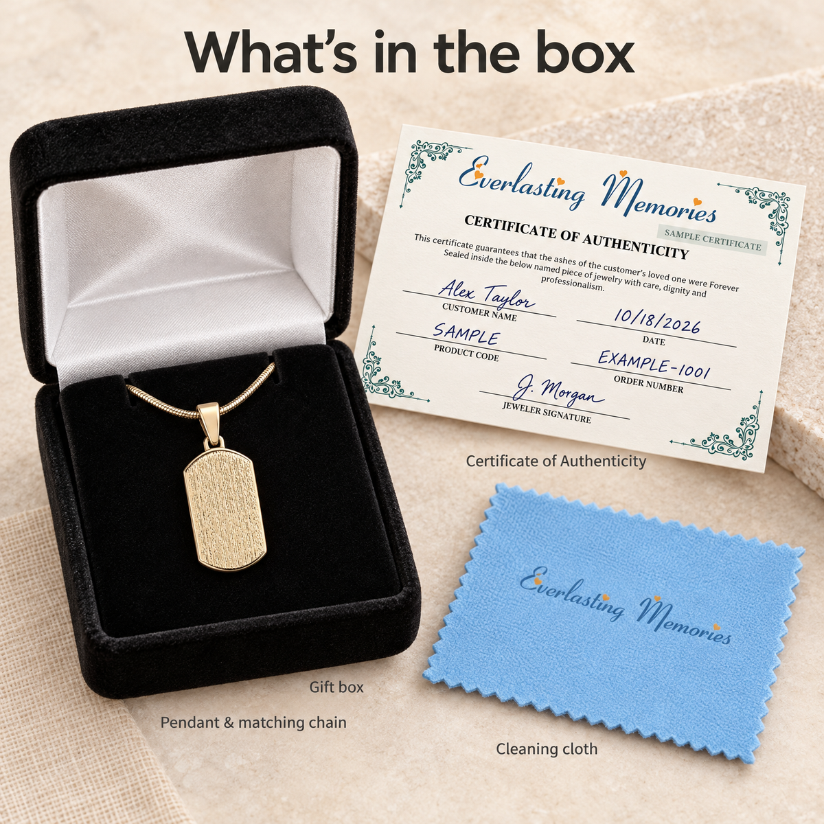 Solid 14K Gold Dog Tag Textured Forever Sealed Memorial Jewelry — whats in box — evr5015kgfs
