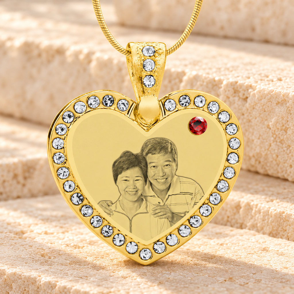 Birthstone Gem Heart January Photo Engraved Gold Plated over Stainless Keepsake — main product image