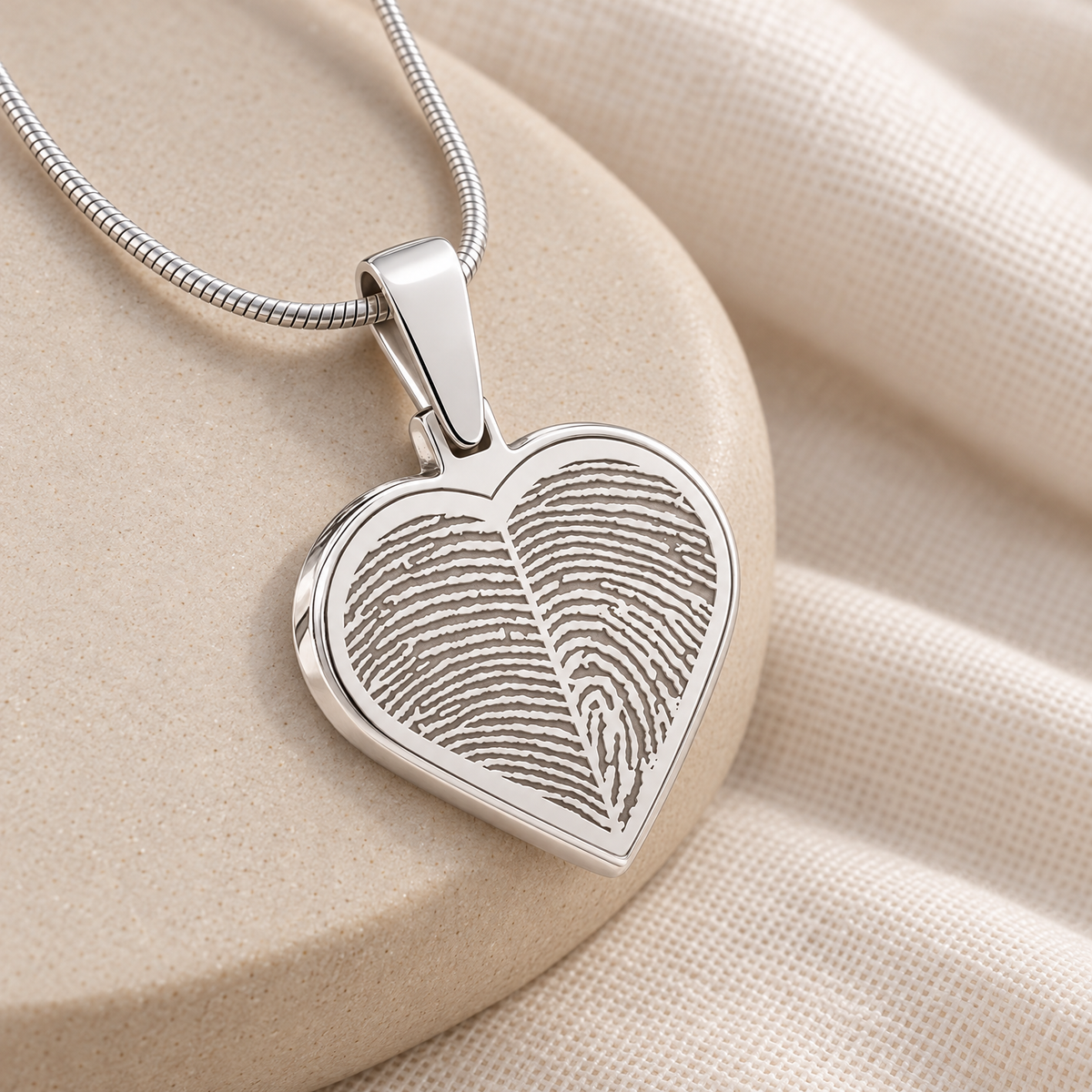 Solid 14k White Gold Two Fingerprint Heart Fingerprint Necklace — alternate view — evr4726wg