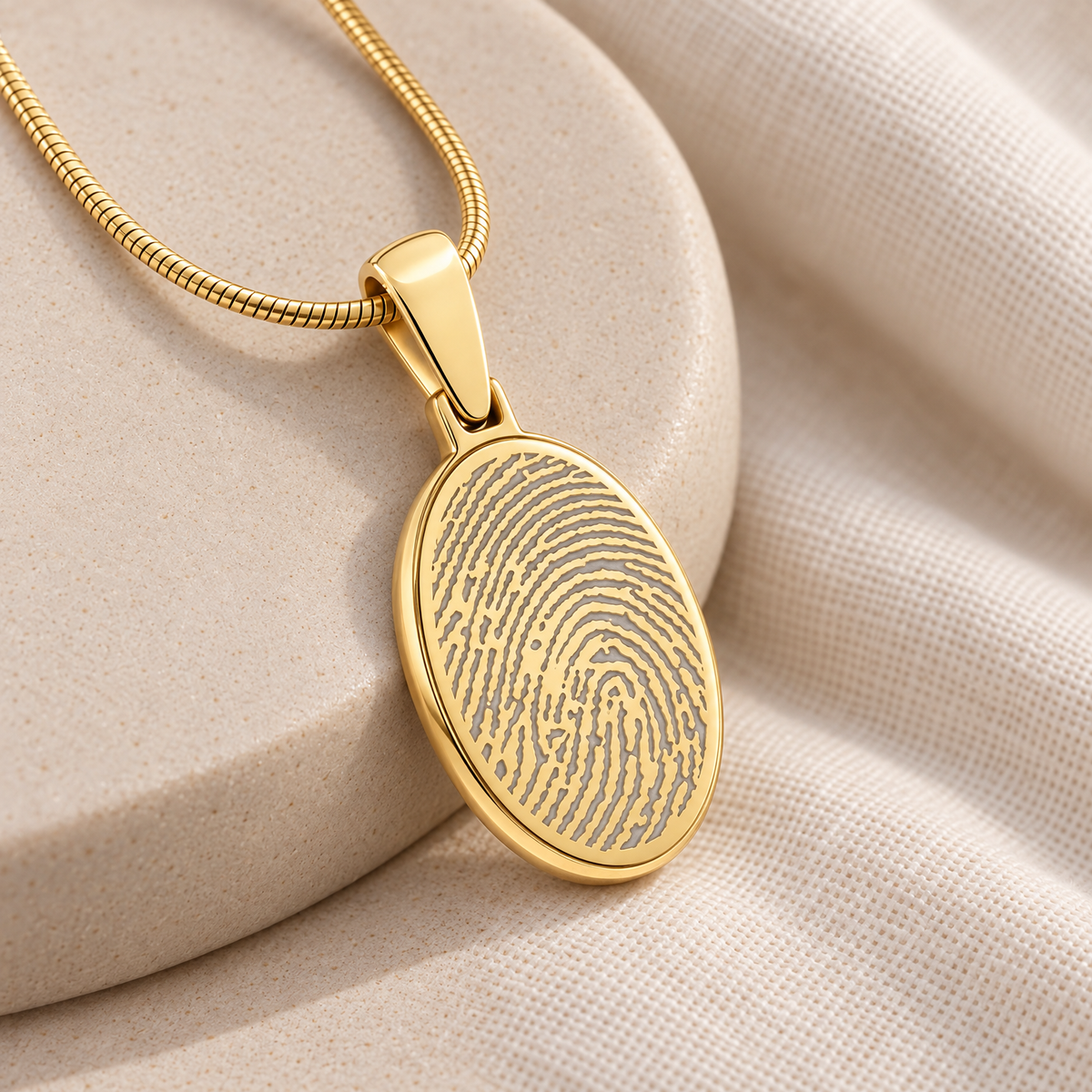 Gold Plated Oval Fingerprint Necklace — alternate view — evr4730g