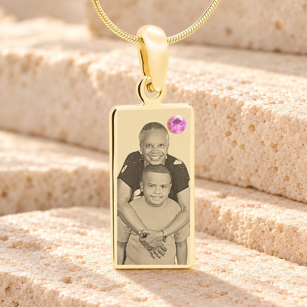 June Birthstone Gold Plated over Stainless Steel Tower Photo Pendant — main product image