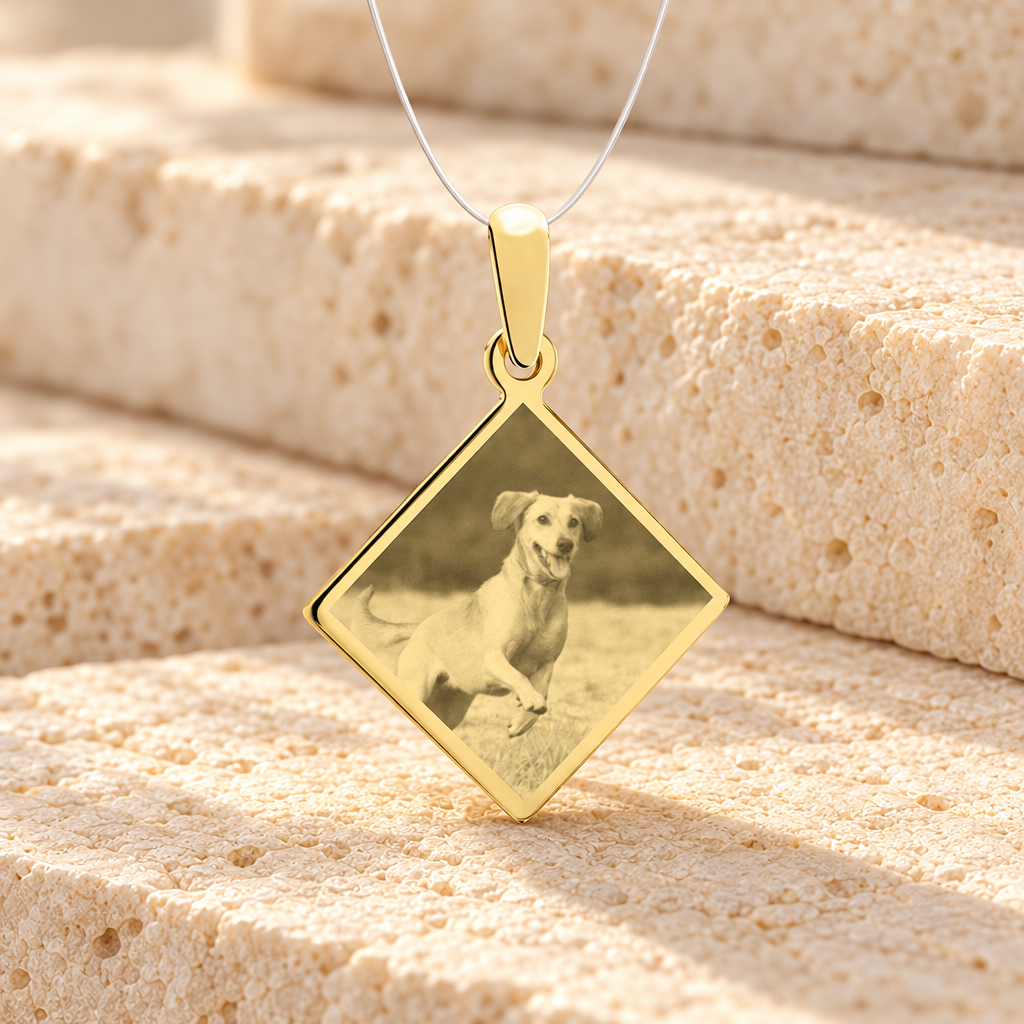 Diamond Photo Engraved Gold Plated over Stainless Pet Guardian — main — evr7409g