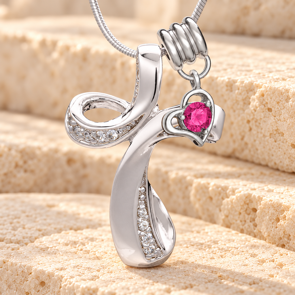 Silver October Forever Cross Cremation Jewelry — main product image